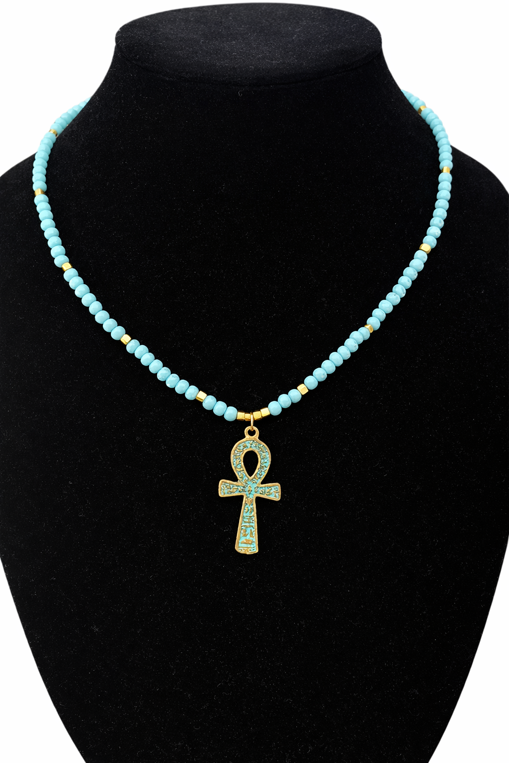 Turquoise Beaded Ankh Necklace – Ancient Egyptian Symbol of Life