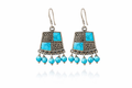 Turquoise Mosaic Dangle Earrings with Beaded Fringe