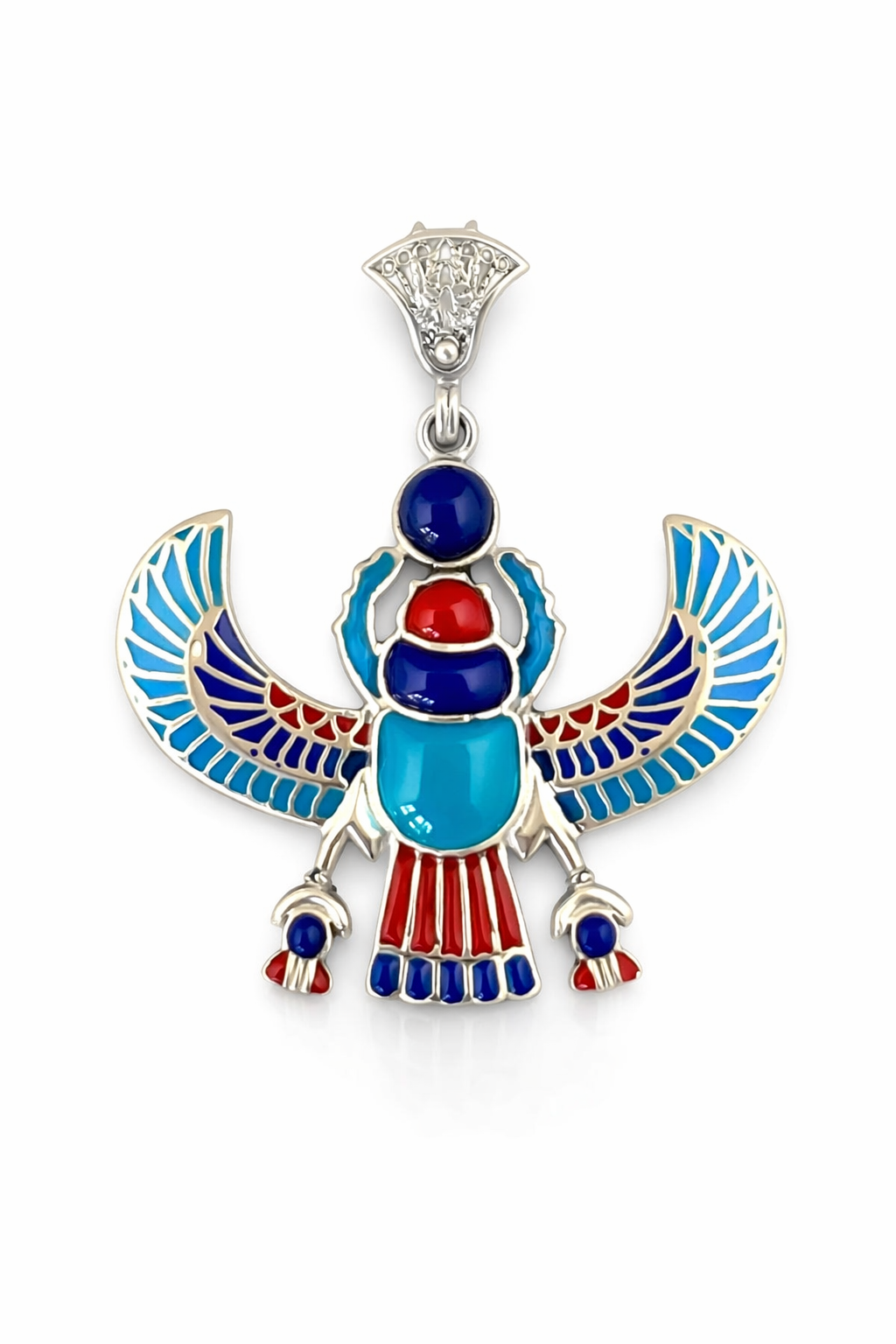 Egyptian Winged Scarab Pendant turquoise Inlay
