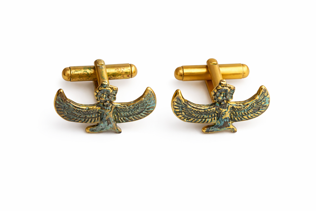 Winged Isis Gold-Tone Egyptian Gold Plated Cufflinks