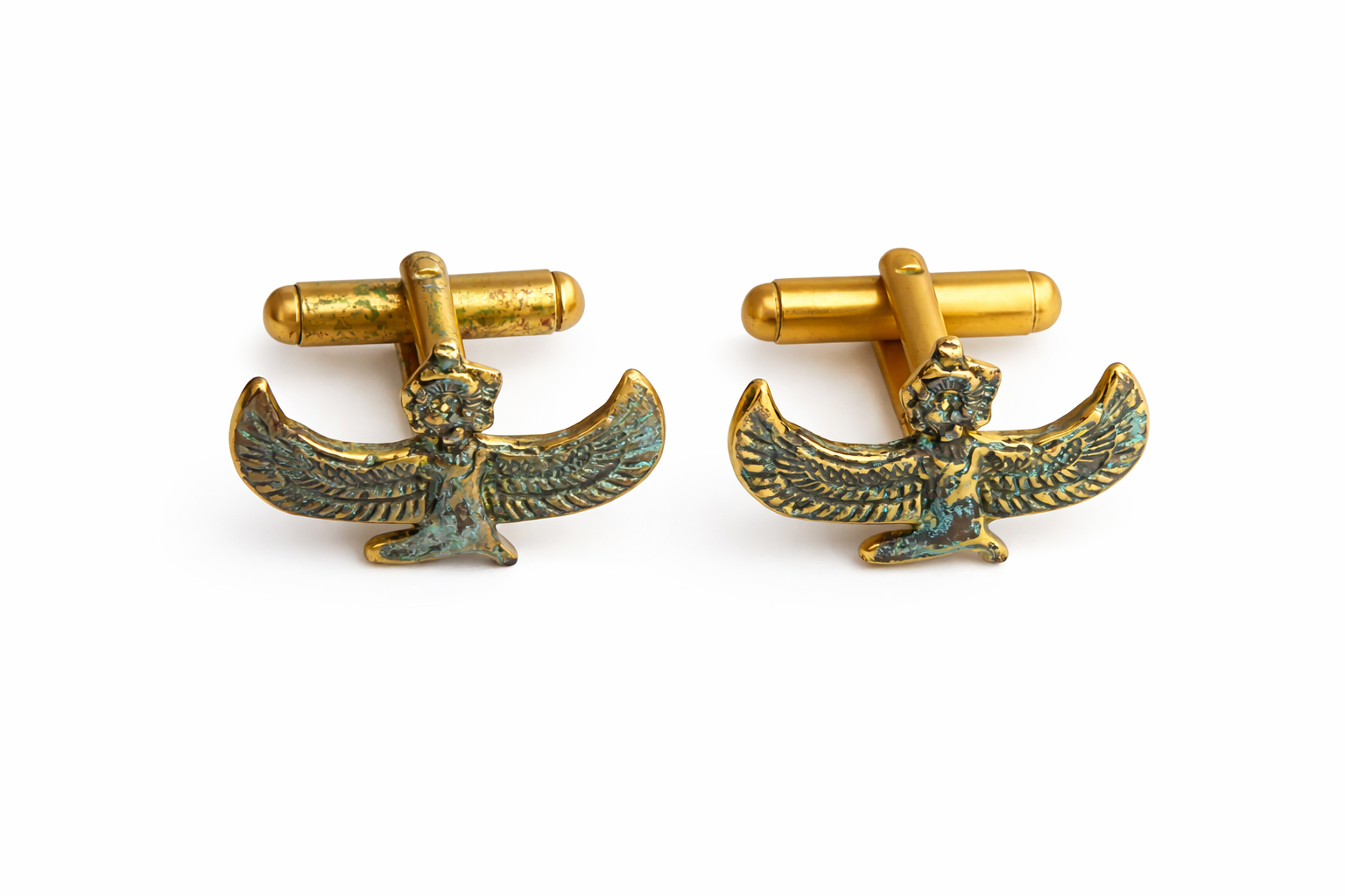 Winged Isis Gold-Tone Egyptian Gold Plated Cufflinks
