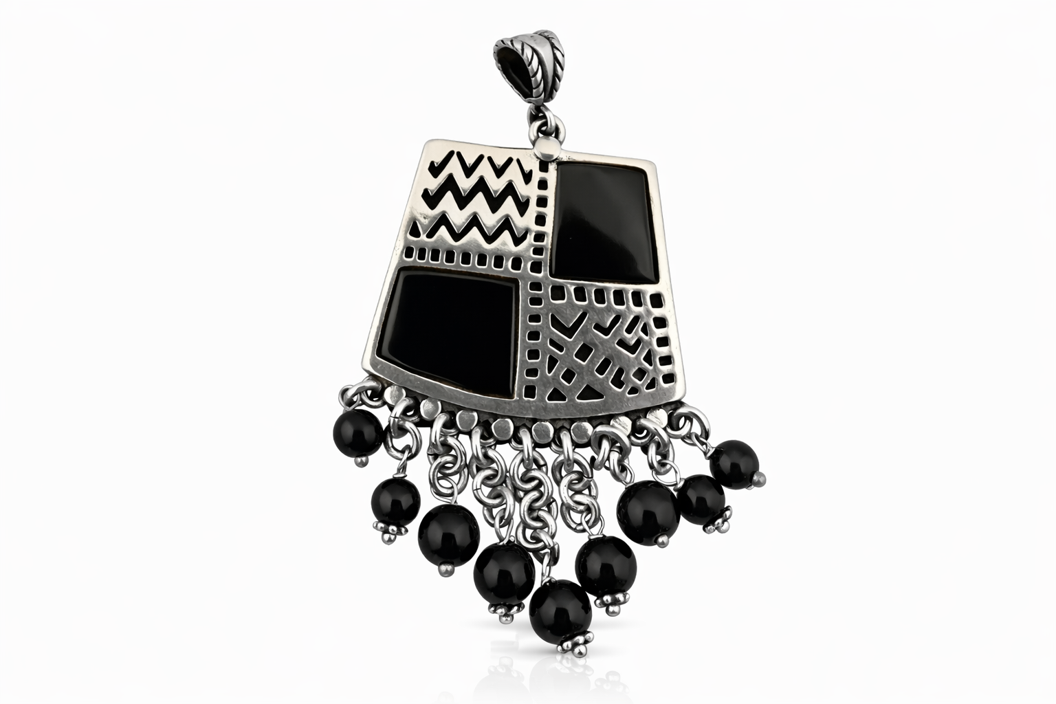 Eternal Night Mosaic Pendant – Onyx & Silver Statement Necklace
