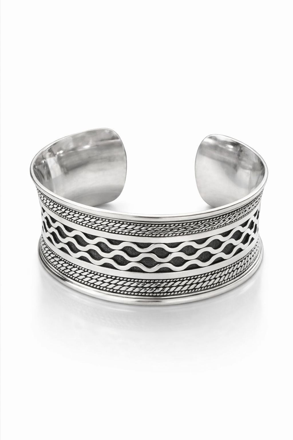 Handcrafted 925 Silver Wave Motif Cuff