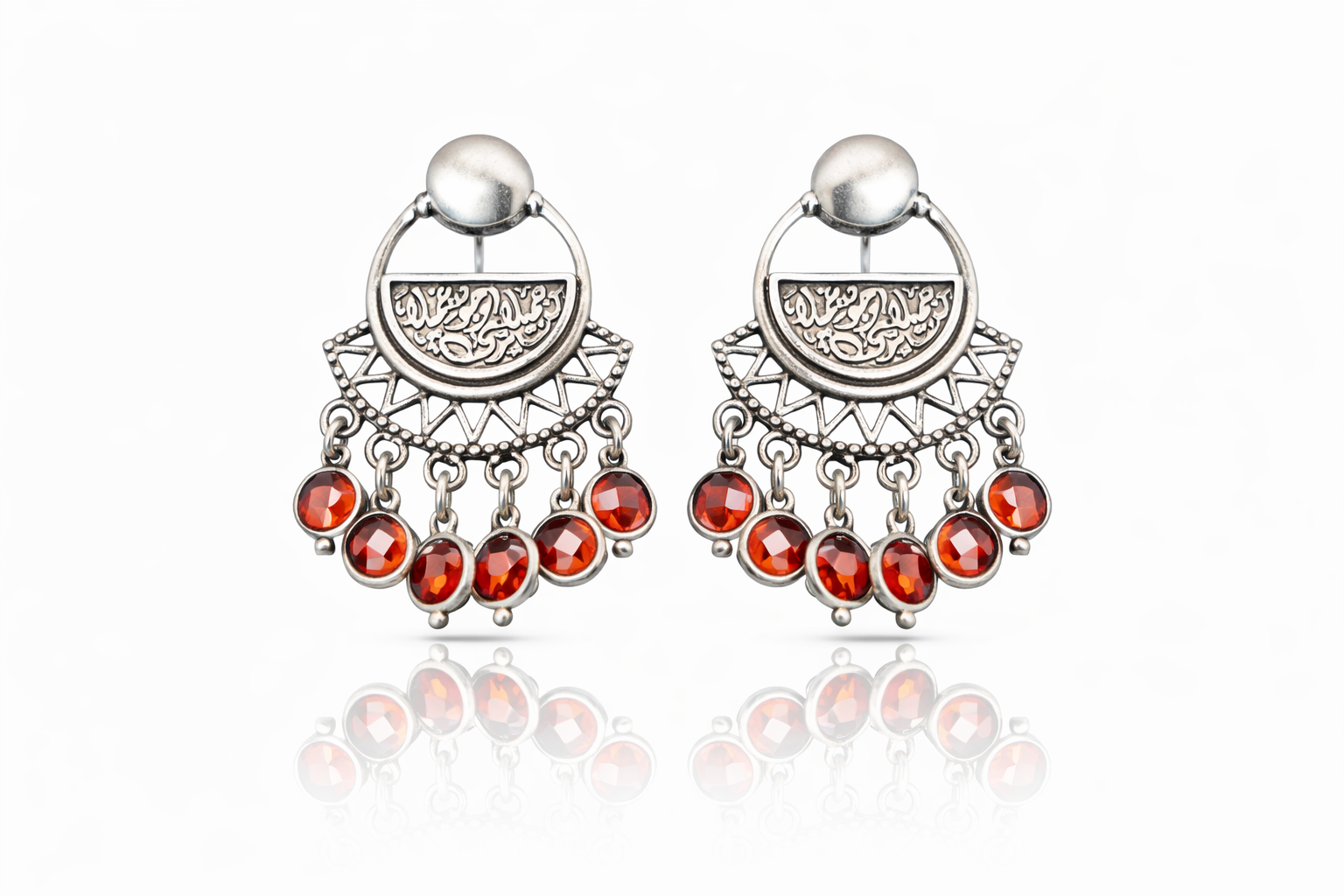 Eternal Script Garnet Drop Earrings – Silver Statement Earrings