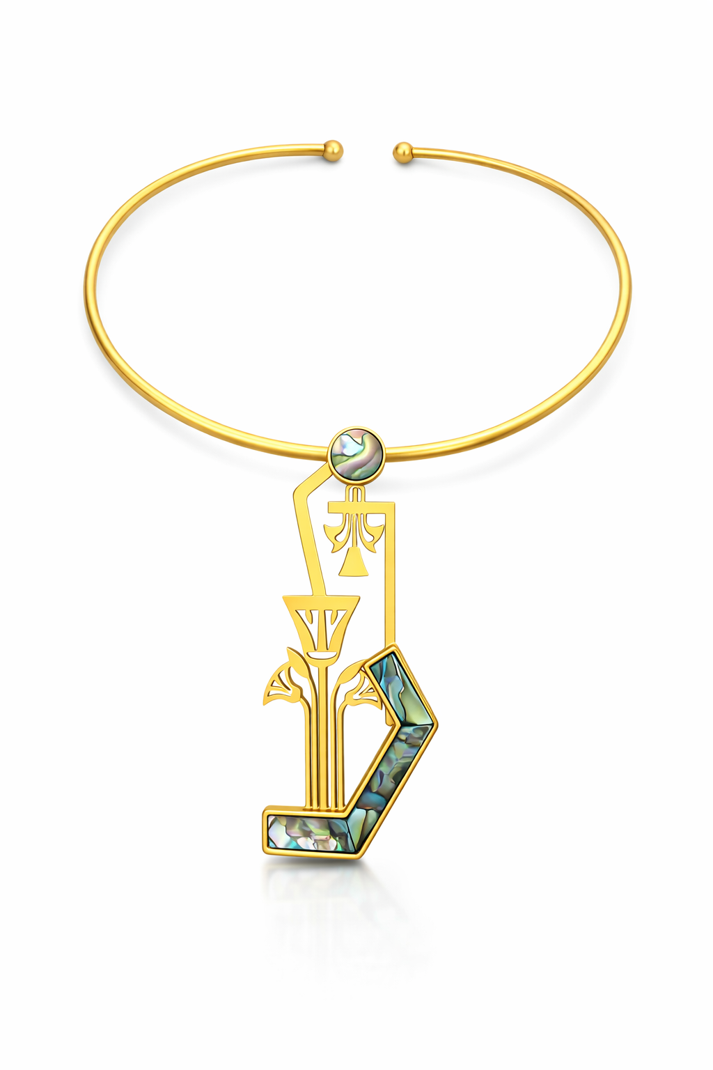 Egyptian-Inspired Gold Choker Necklace with Abalone Inlay