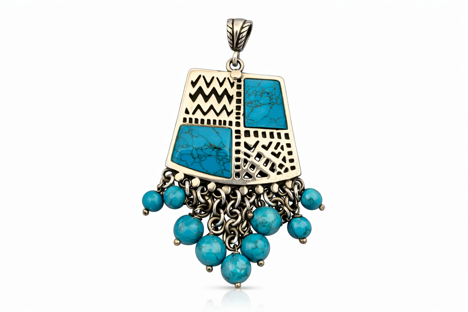 Turquoise Mosaic Pendant with Cascading Beads
