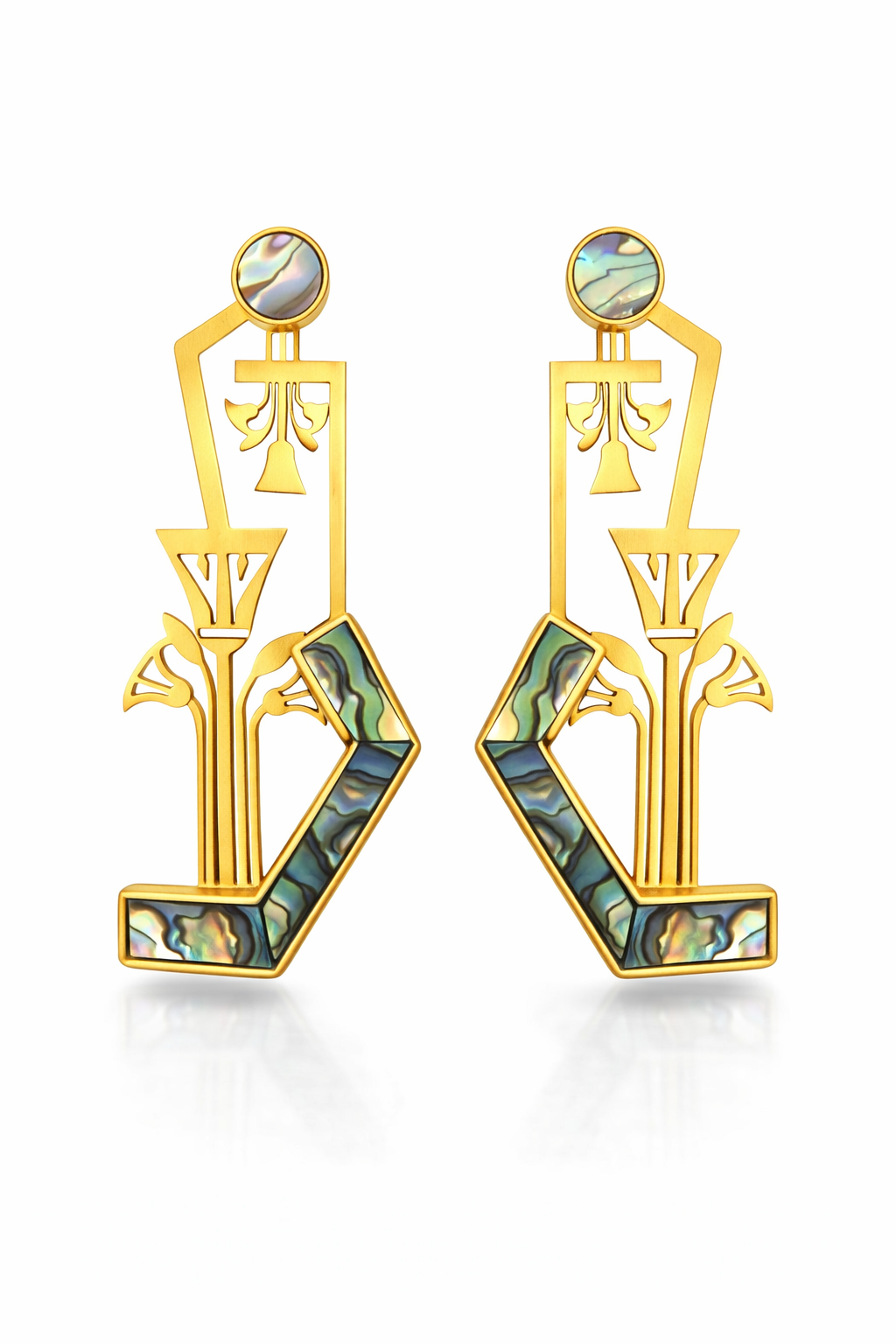Egyptian-Inspired Gold Drop Earrings with Abalone Inlay