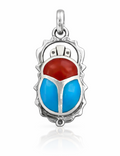 Egyptian Scarab Pendant with Turquoise & Carnelian Inlay