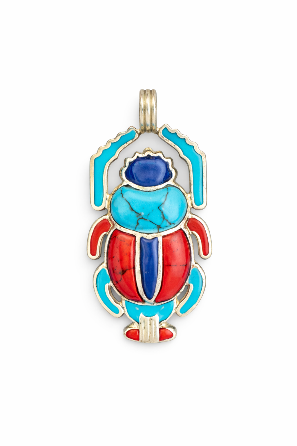 Ancient Scarab Pendant Necklace – Turquoise, Lapis & Red Inlay (Egyptian Symbol of Protection)
