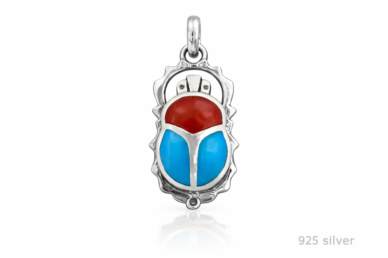 Egyptian Scarab Pendant with Turquoise & Carnelian Inlay