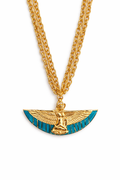 Winged Isis Turquoise Inlay Gold Necklace