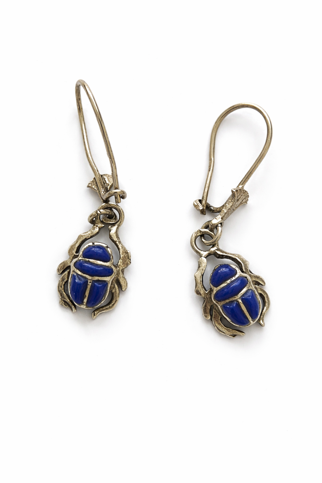 Lapis Scarab Drop Earrings – Ancient Egyptian Beetle Symbol Jewelry
