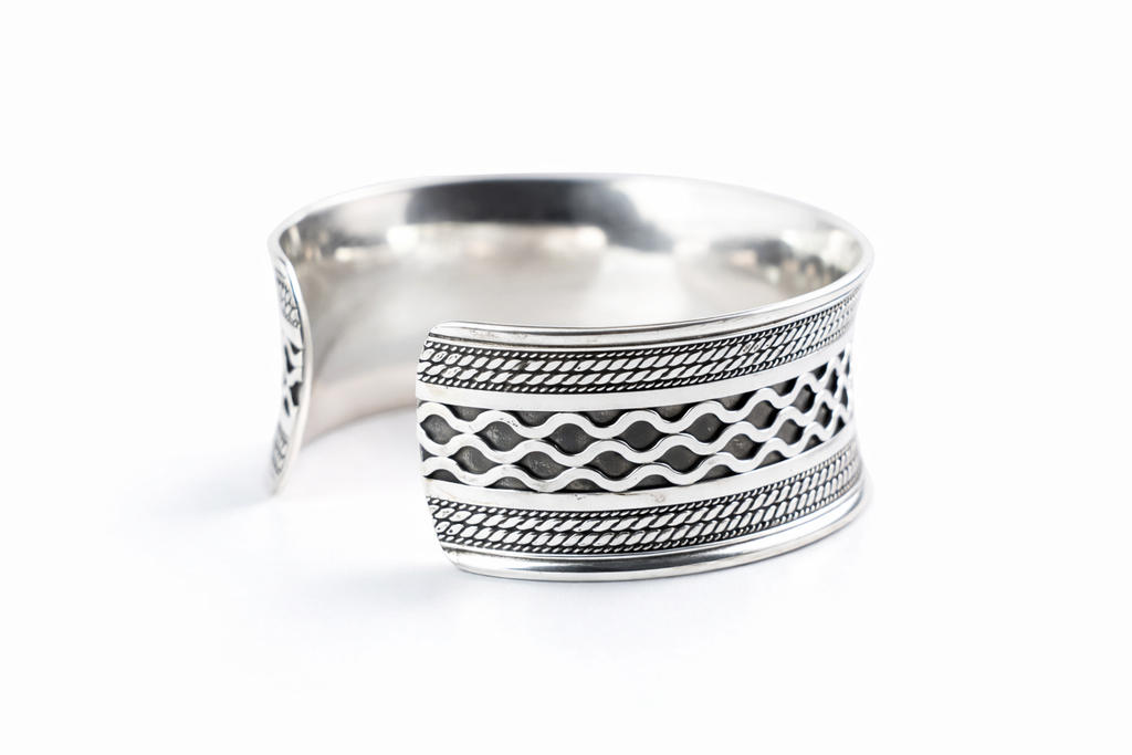 Handcrafted 925 Silver Wave Motif Cuff