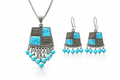 Turquoise Mosaic Necklace & Earrings Set with Beaded Fringe