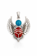 Egyptian Winged Scarab Pendant with Red and Turquoise Inlay