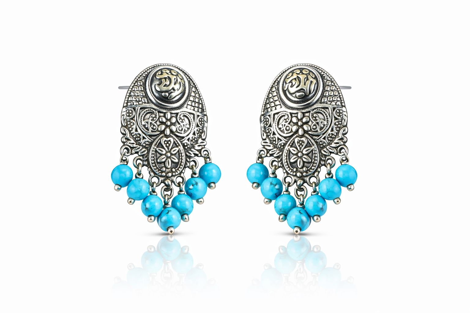 Eternal Turquoise Script Drop Earrings – Silver Statement Earrings