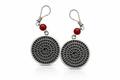 Sacred 99 Names of Allah Circle Drop Earrings with Red Bead Accent