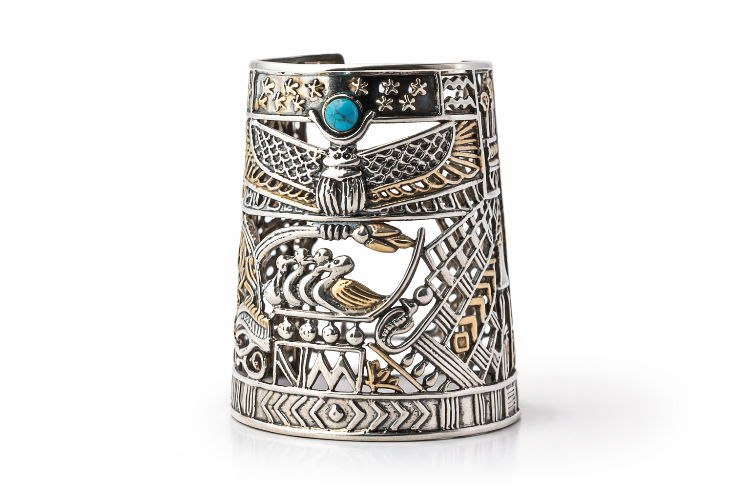 Horus Sky Voyage Cuff – 925 Silver & Turquoise Stone Bracelet