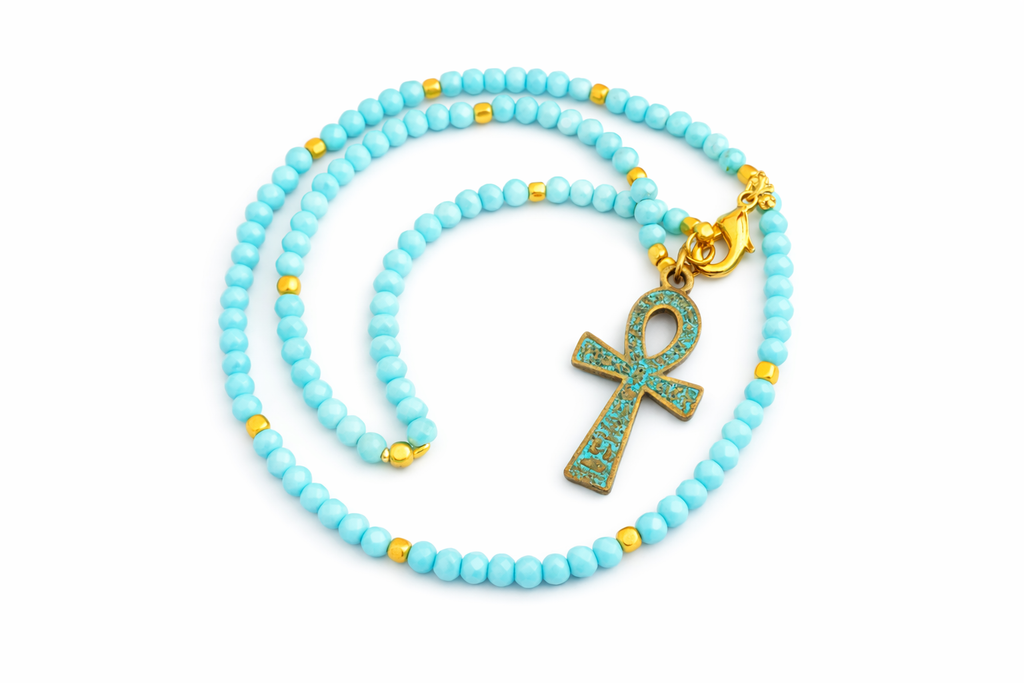 Turquoise Beaded Ankh Necklace – Ancient Egyptian Symbol of Life