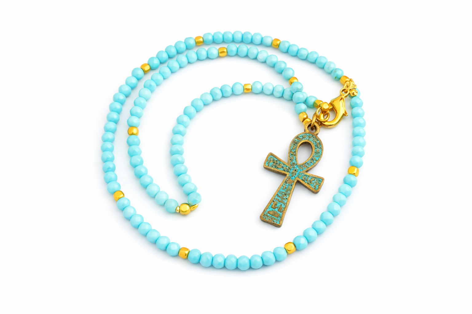 Turquoise Beaded Ankh Necklace – Ancient Egyptian Symbol of Life