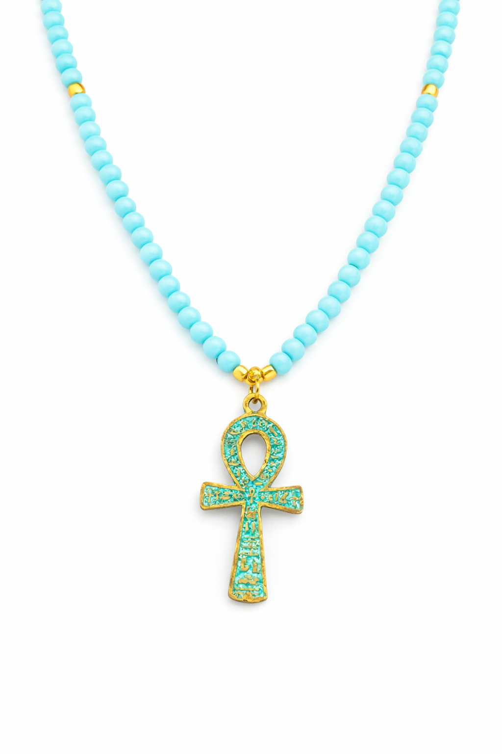 Turquoise Beaded Ankh Necklace – Ancient Egyptian Symbol of Life