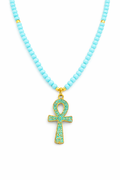 Turquoise Beaded Ankh Necklace – Ancient Egyptian Symbol of Life