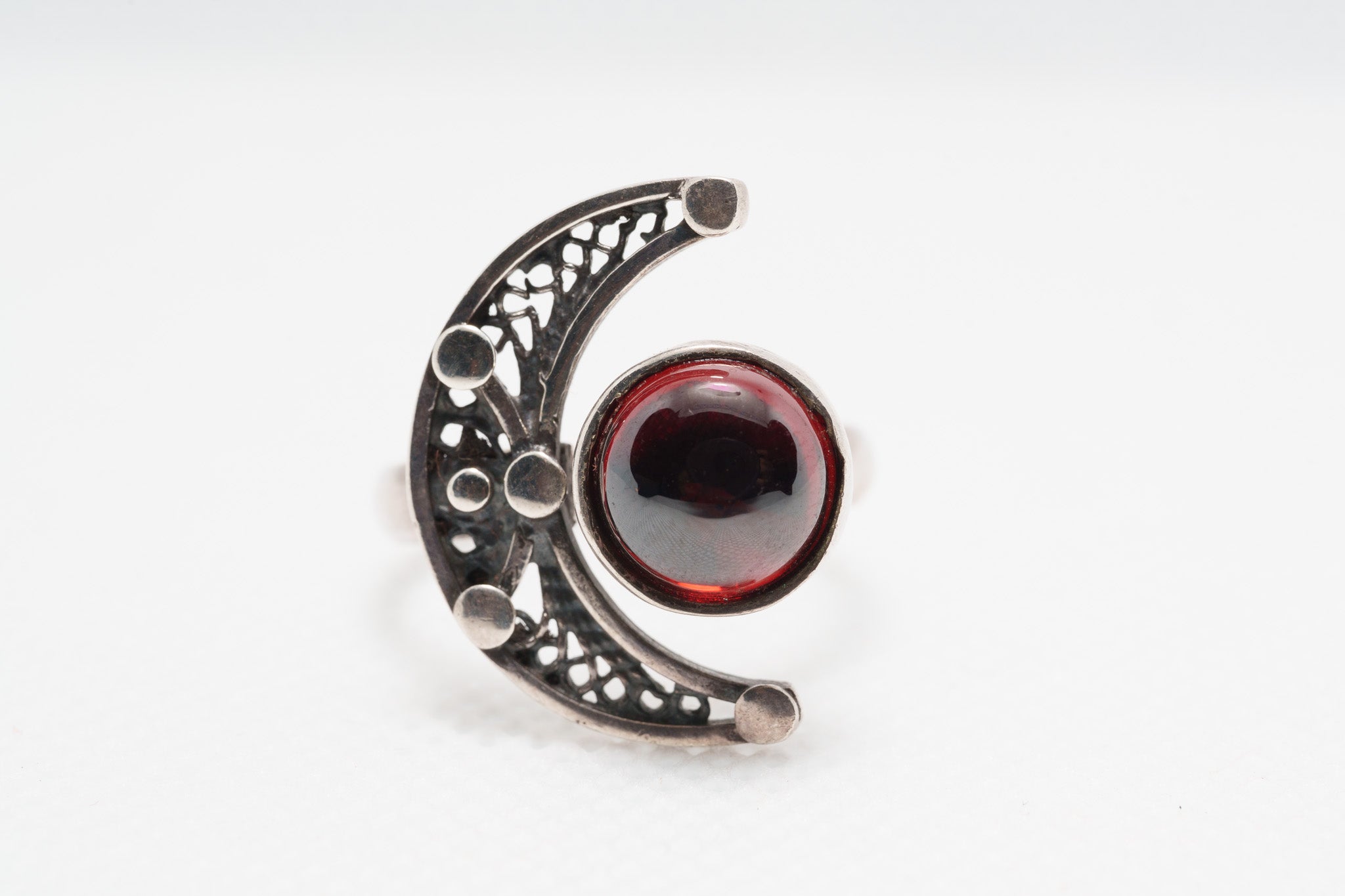 Crimson Crescent Moon Ring