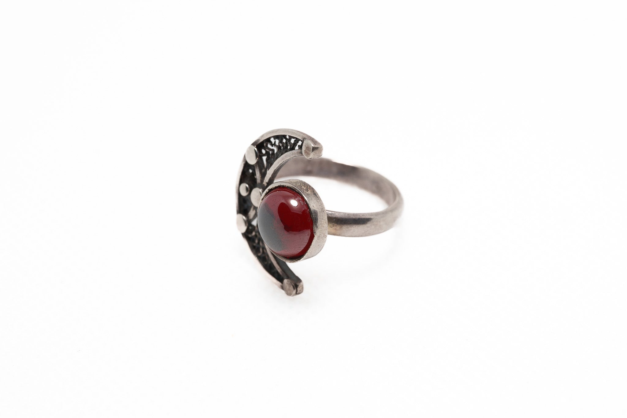 Crimson Crescent Moon Ring