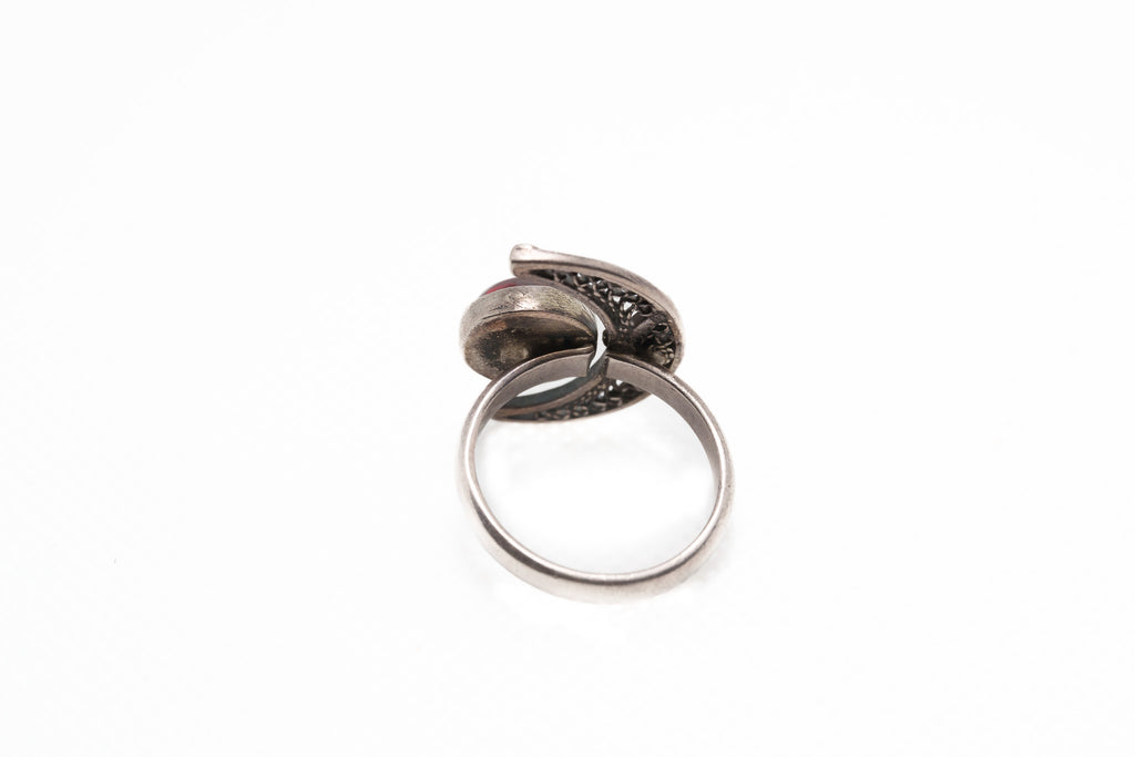 Crimson Crescent Moon Ring