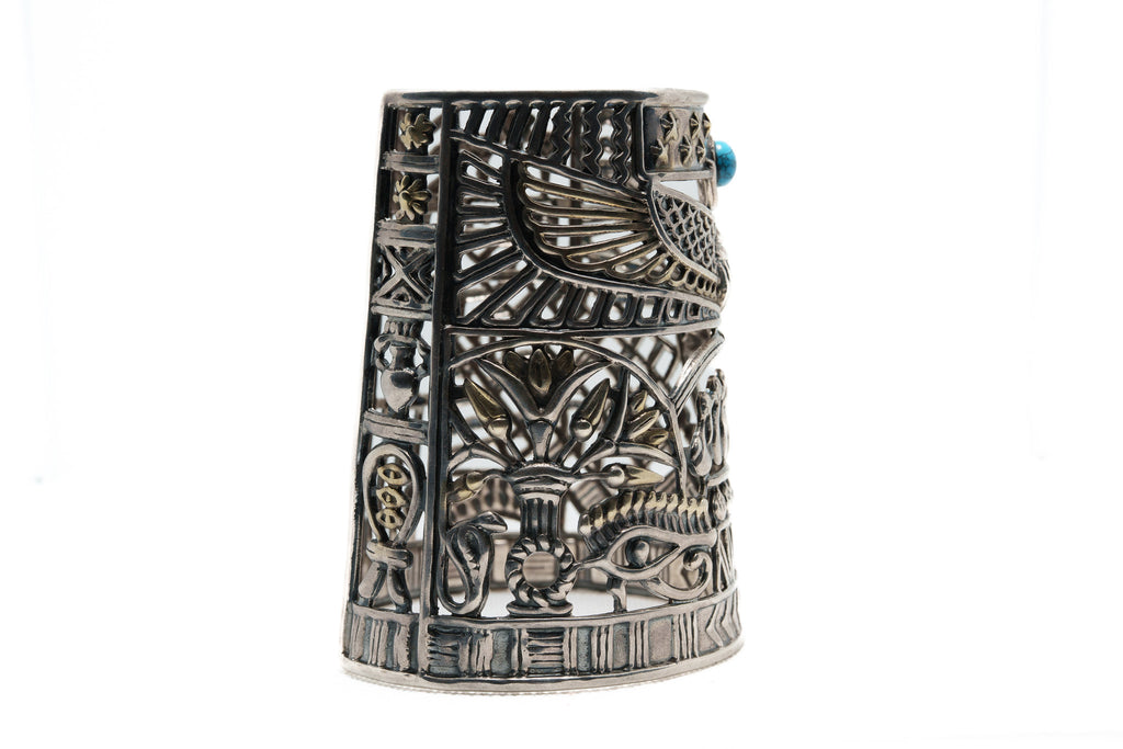 Horus Sky Voyage Cuff – 925 Silver & Turquoise Stone Bracelet
