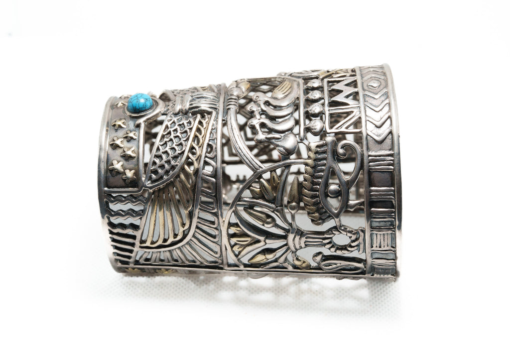 Horus Sky Voyage Cuff – 925 Silver & Turquoise Stone Bracelet