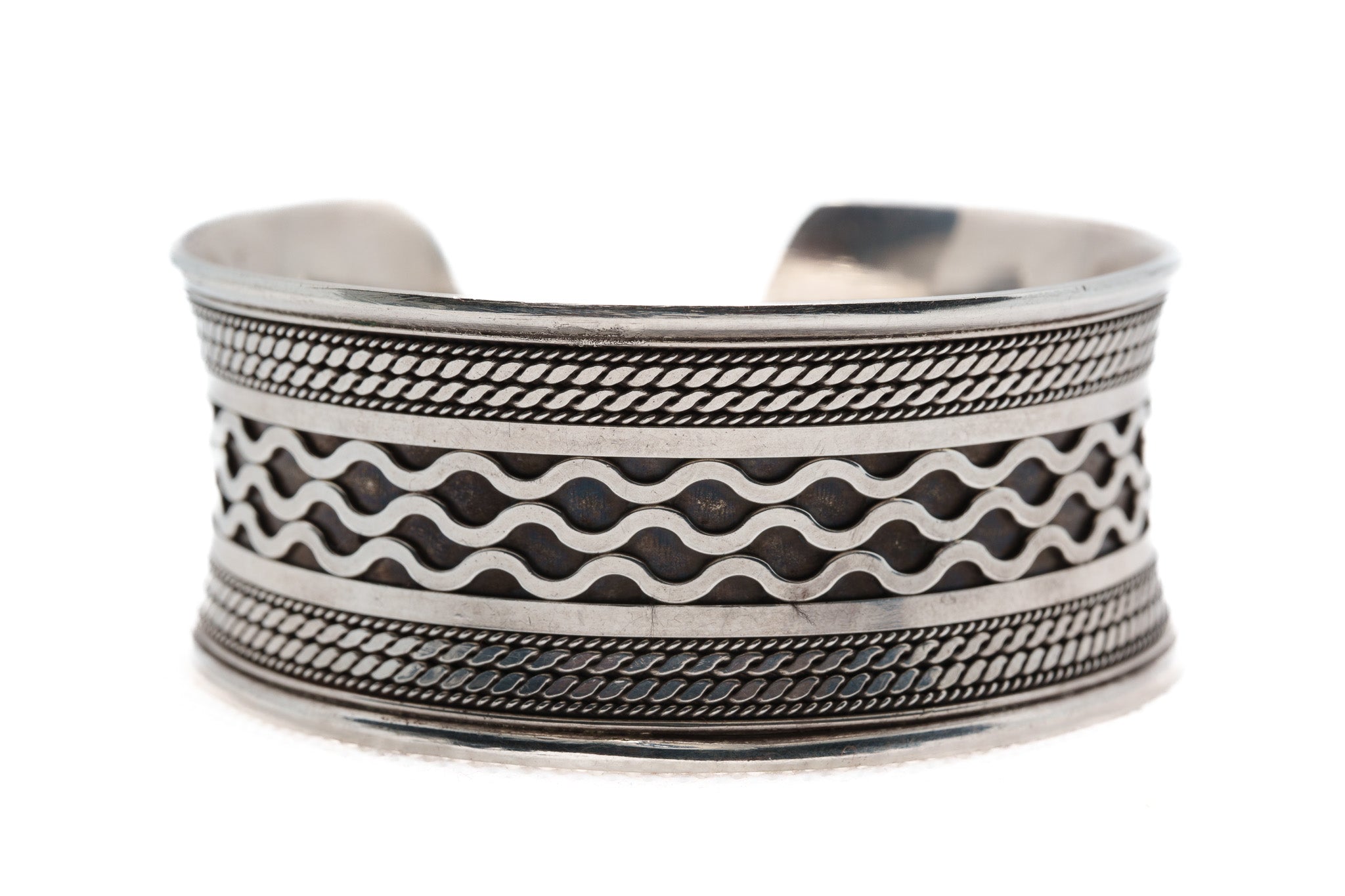 Handcrafted 925 Silver Wave Motif Cuff
