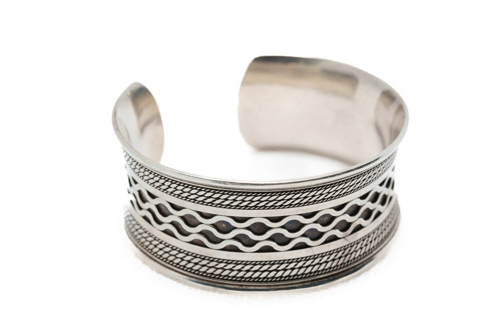 Handcrafted 925 Silver Wave Motif Cuff