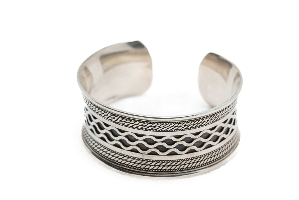 Handcrafted 925 Silver Wave Motif Cuff