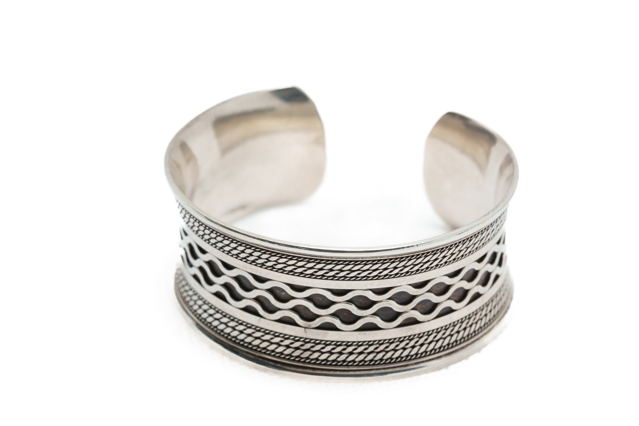Handcrafted 925 Silver Wave Motif Cuff