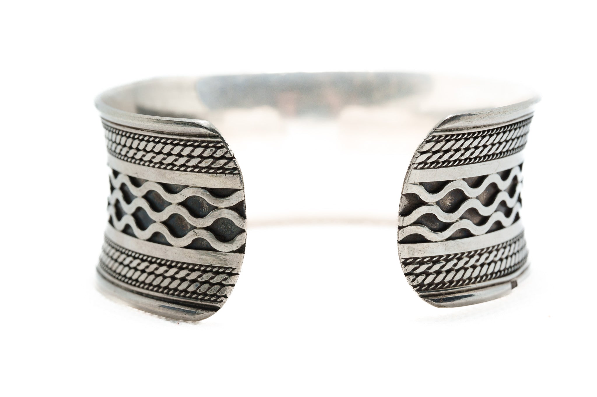 Handcrafted 925 Silver Wave Motif Cuff