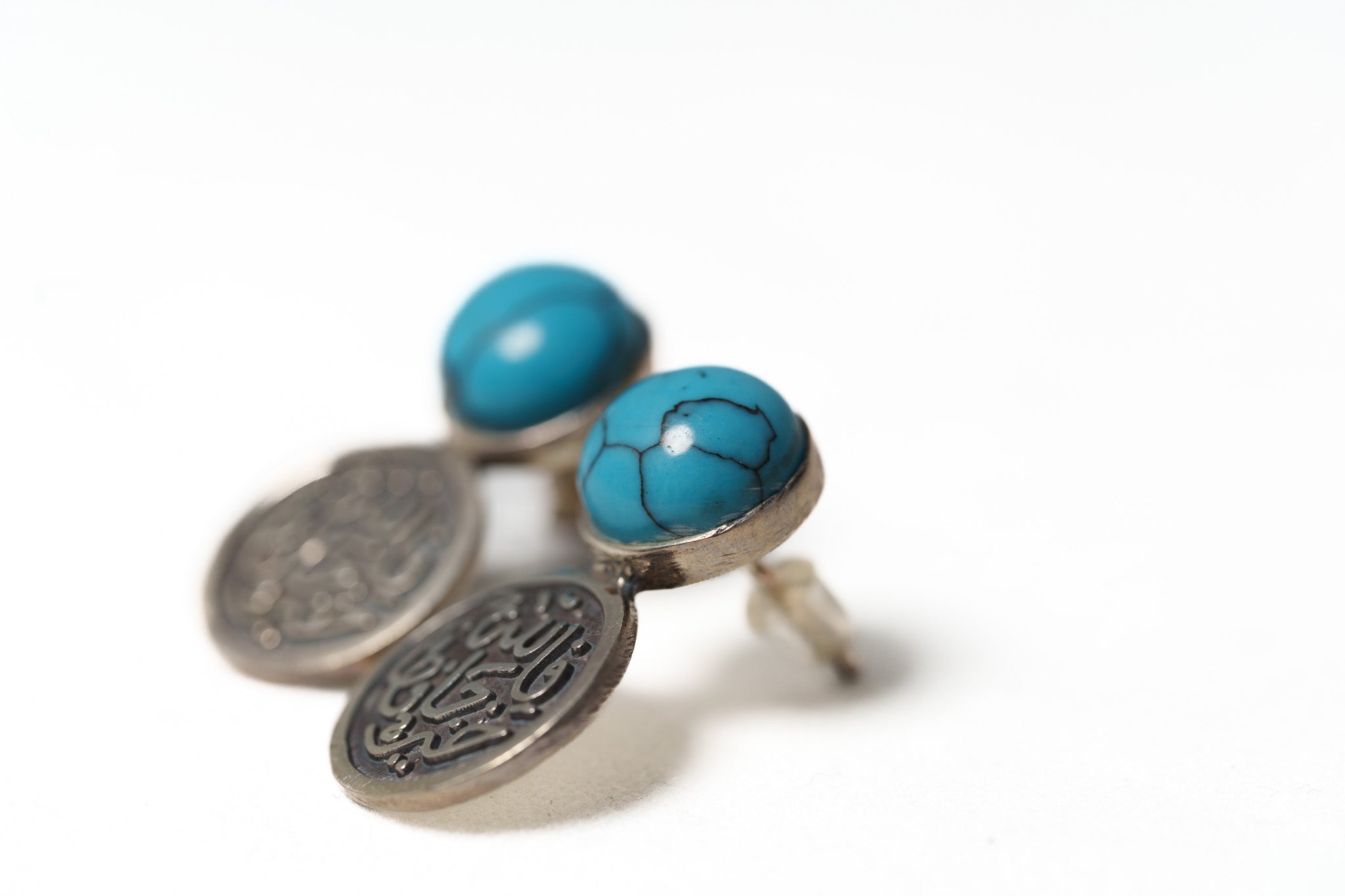 Turquoise & Arabic Calligraphy Stud Earrings