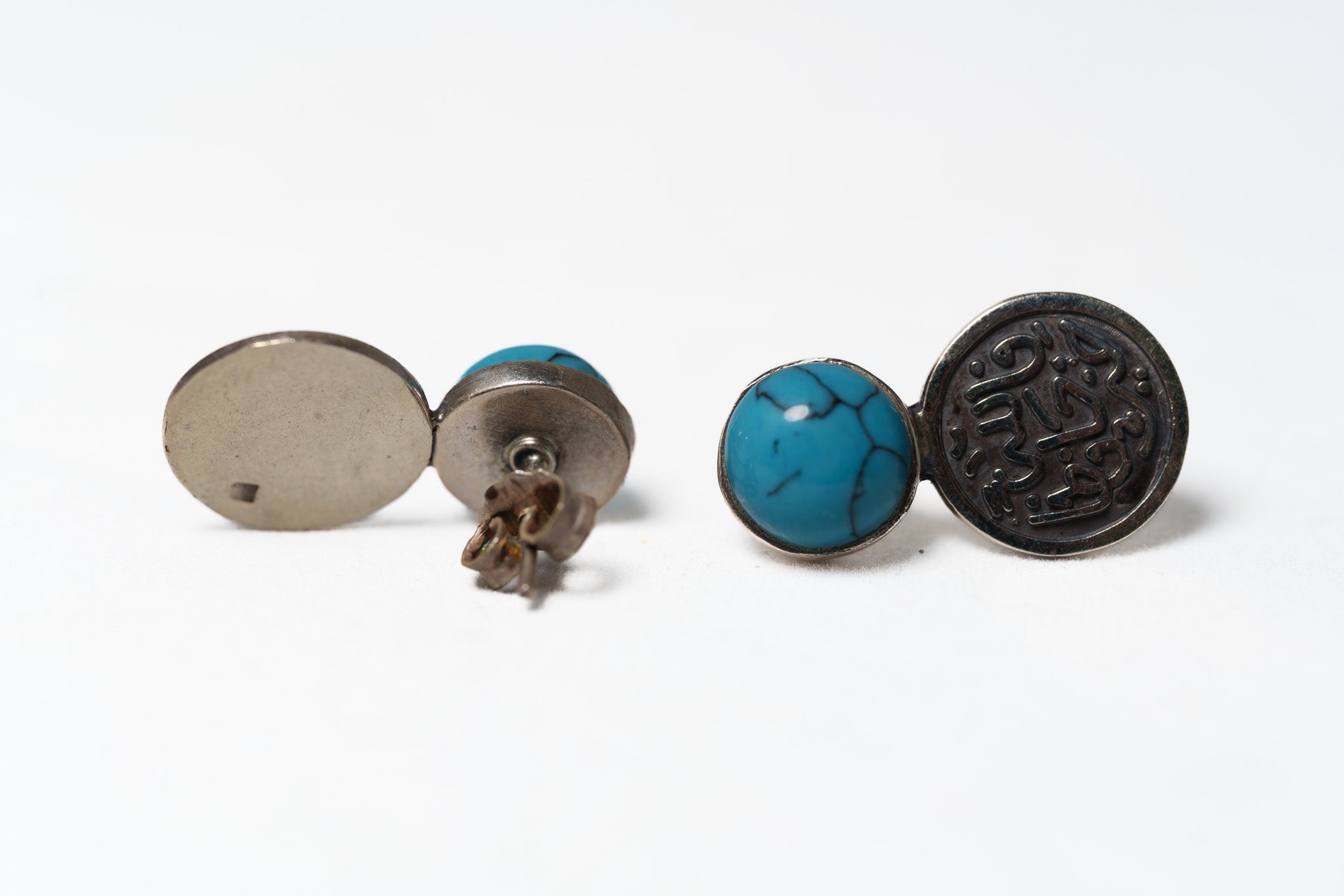 Turquoise & Arabic Calligraphy Stud Earrings