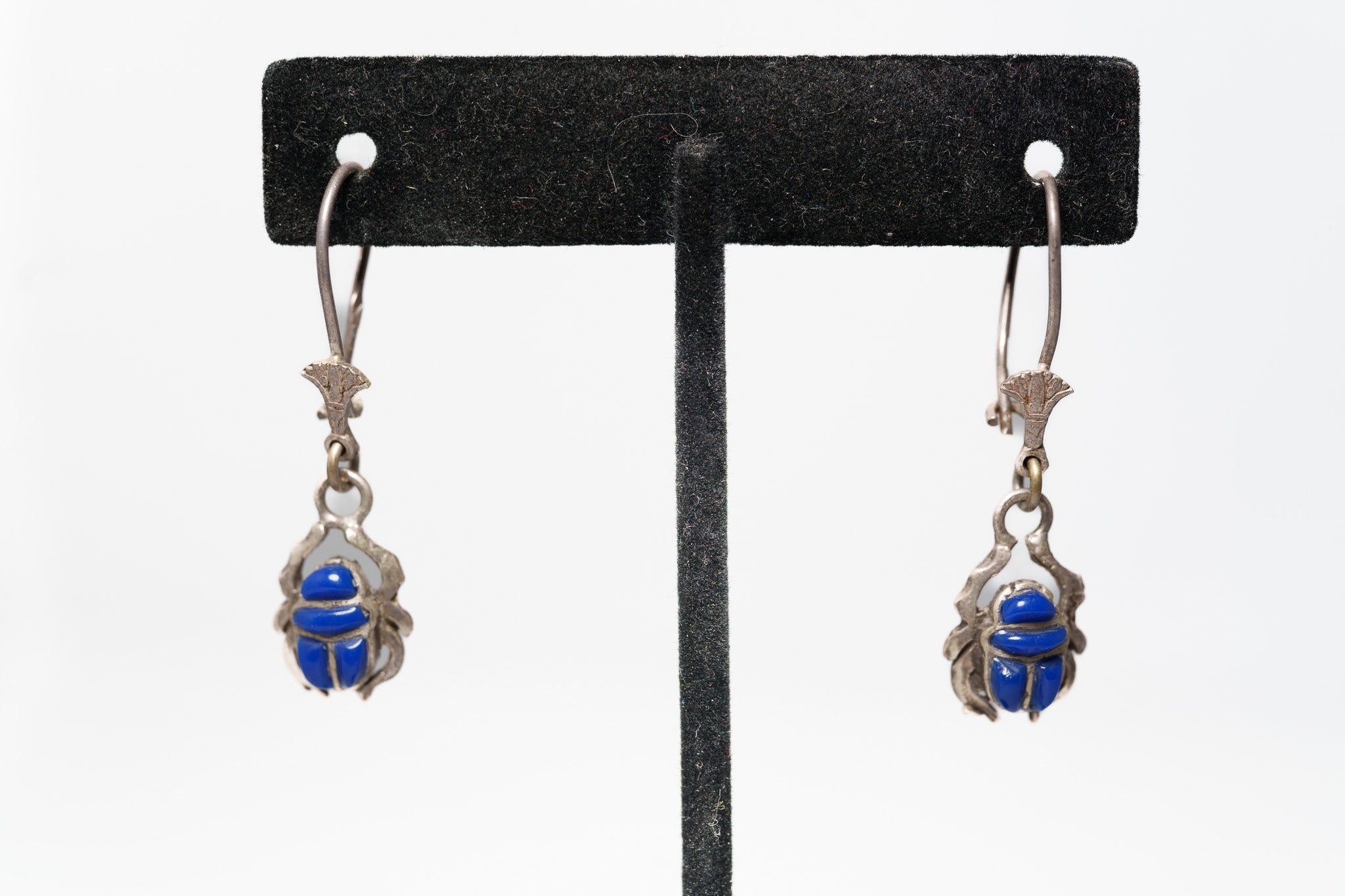 Handcrafted Scarab beetle Lapis Silver Earrings