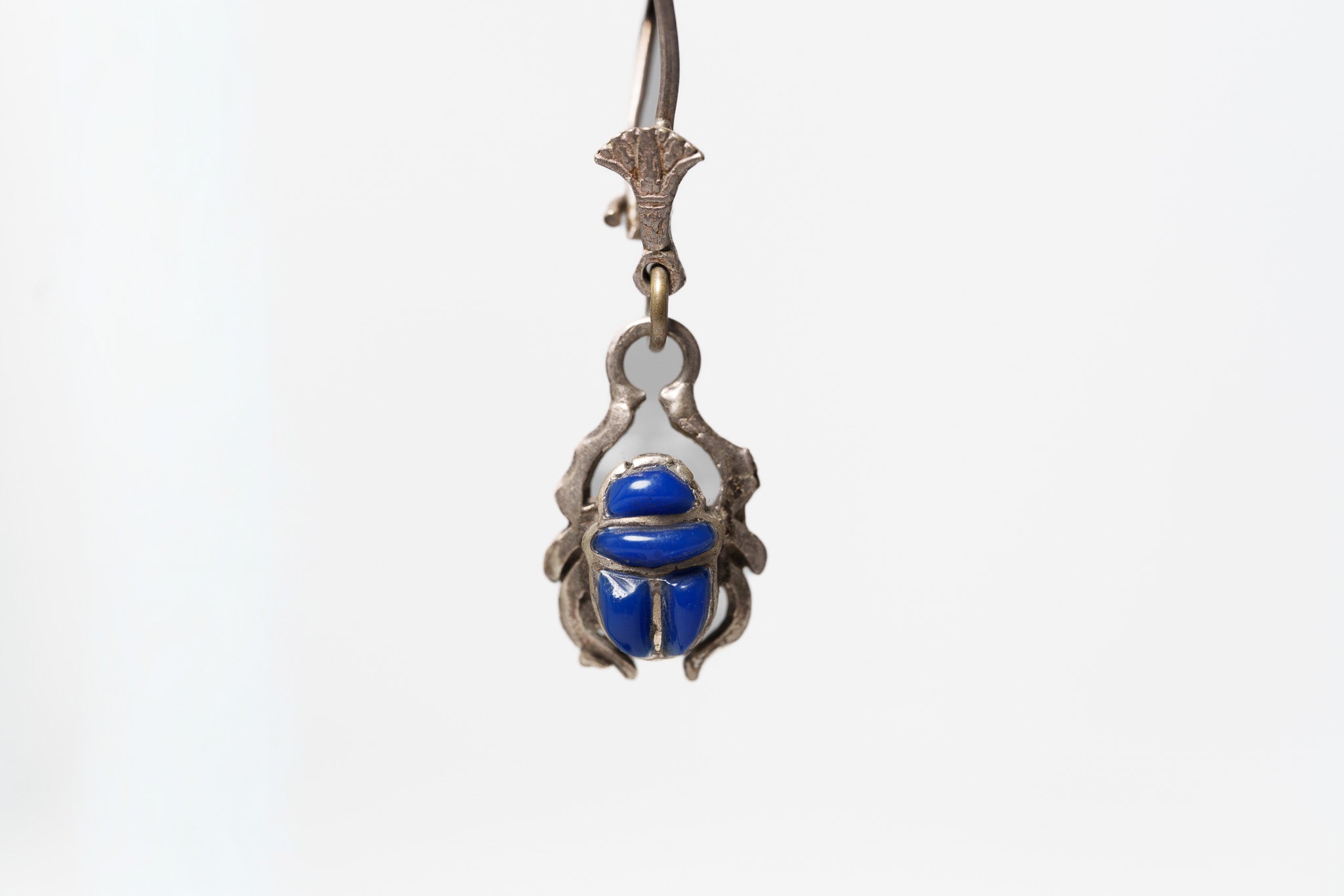 Handcrafted Scarab beetle Lapis Silver Earrings