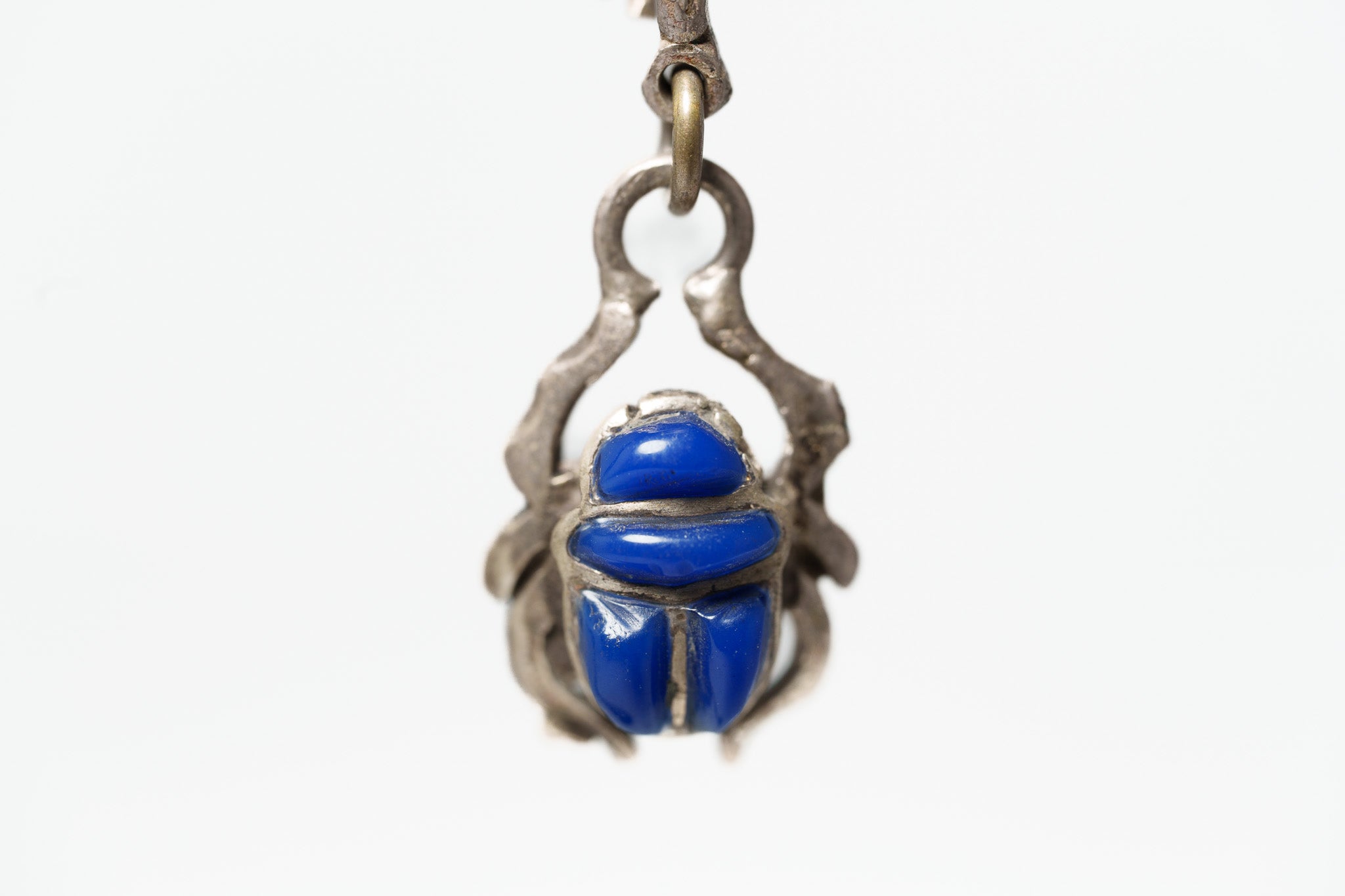 Handcrafted Scarab beetle Lapis Silver Earrings