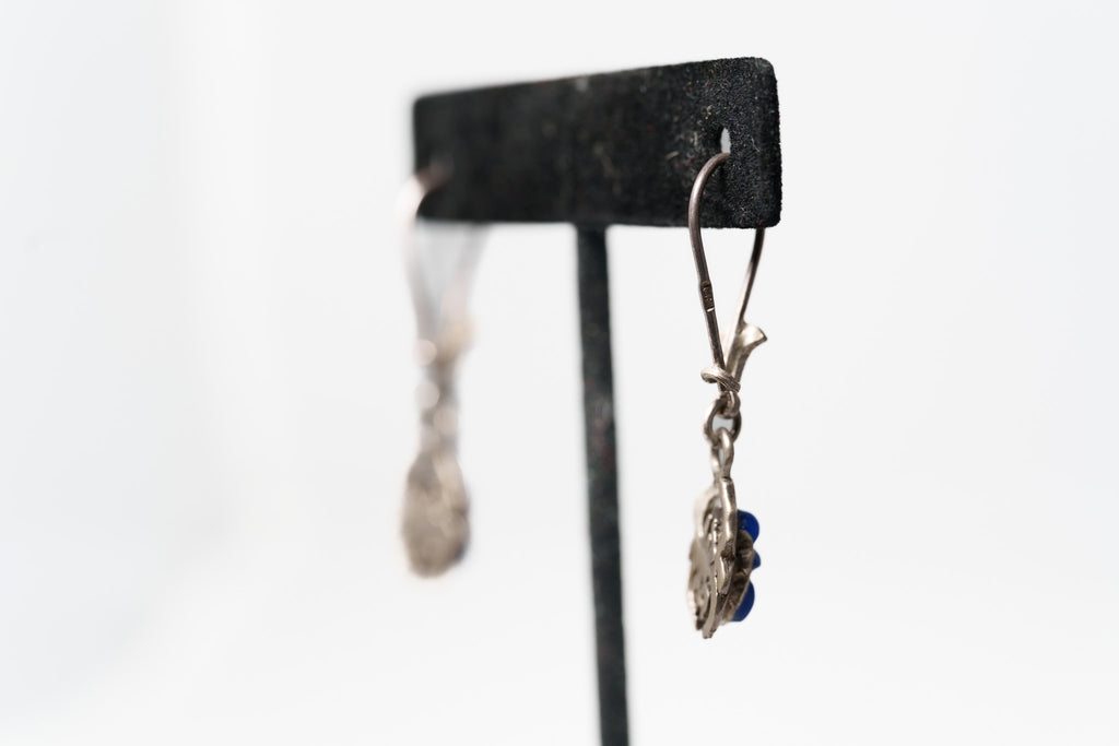 Handcrafted Scarab beetle Lapis Silver Earrings
