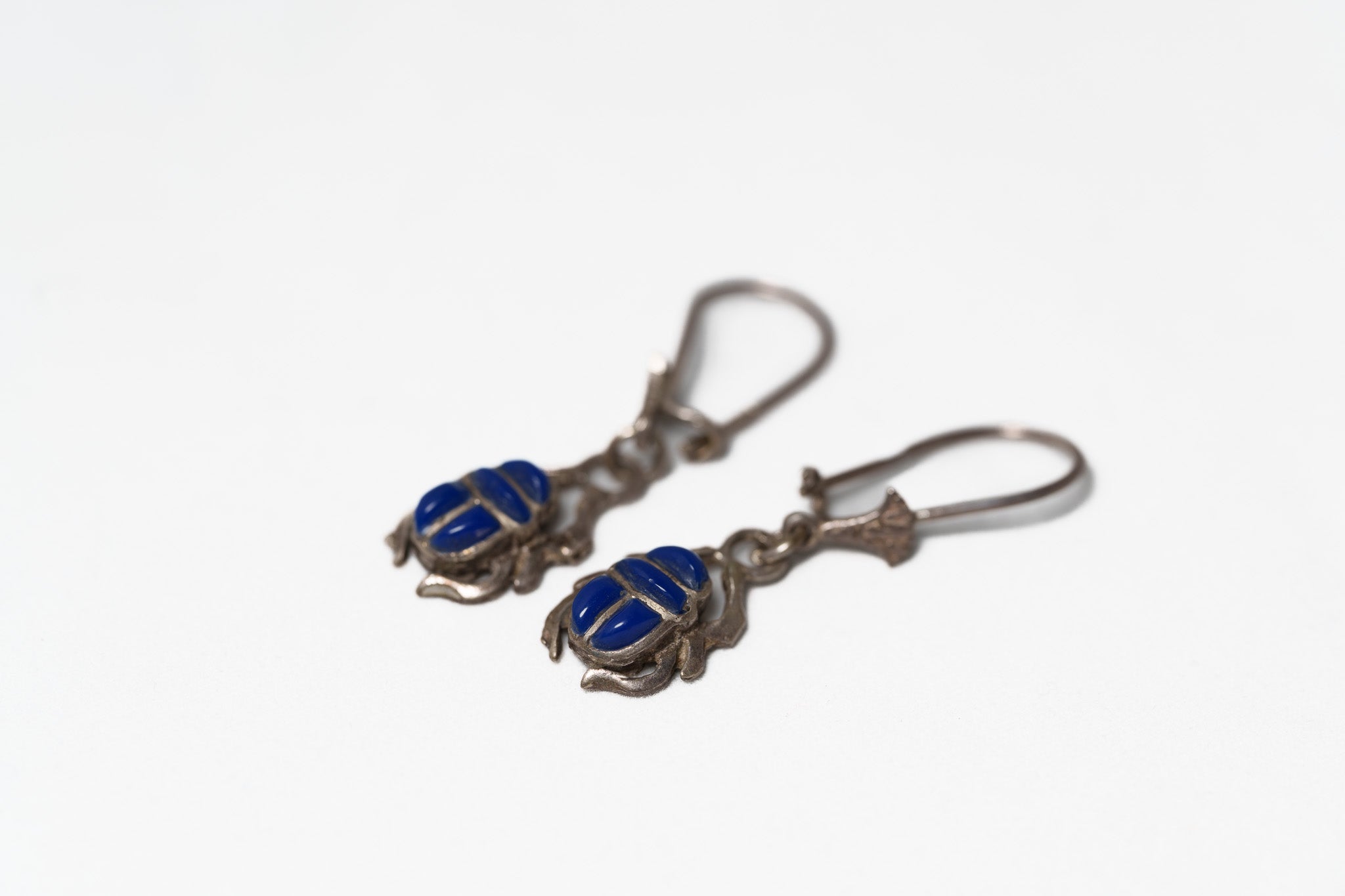 Handcrafted Scarab beetle Lapis Silver Earrings