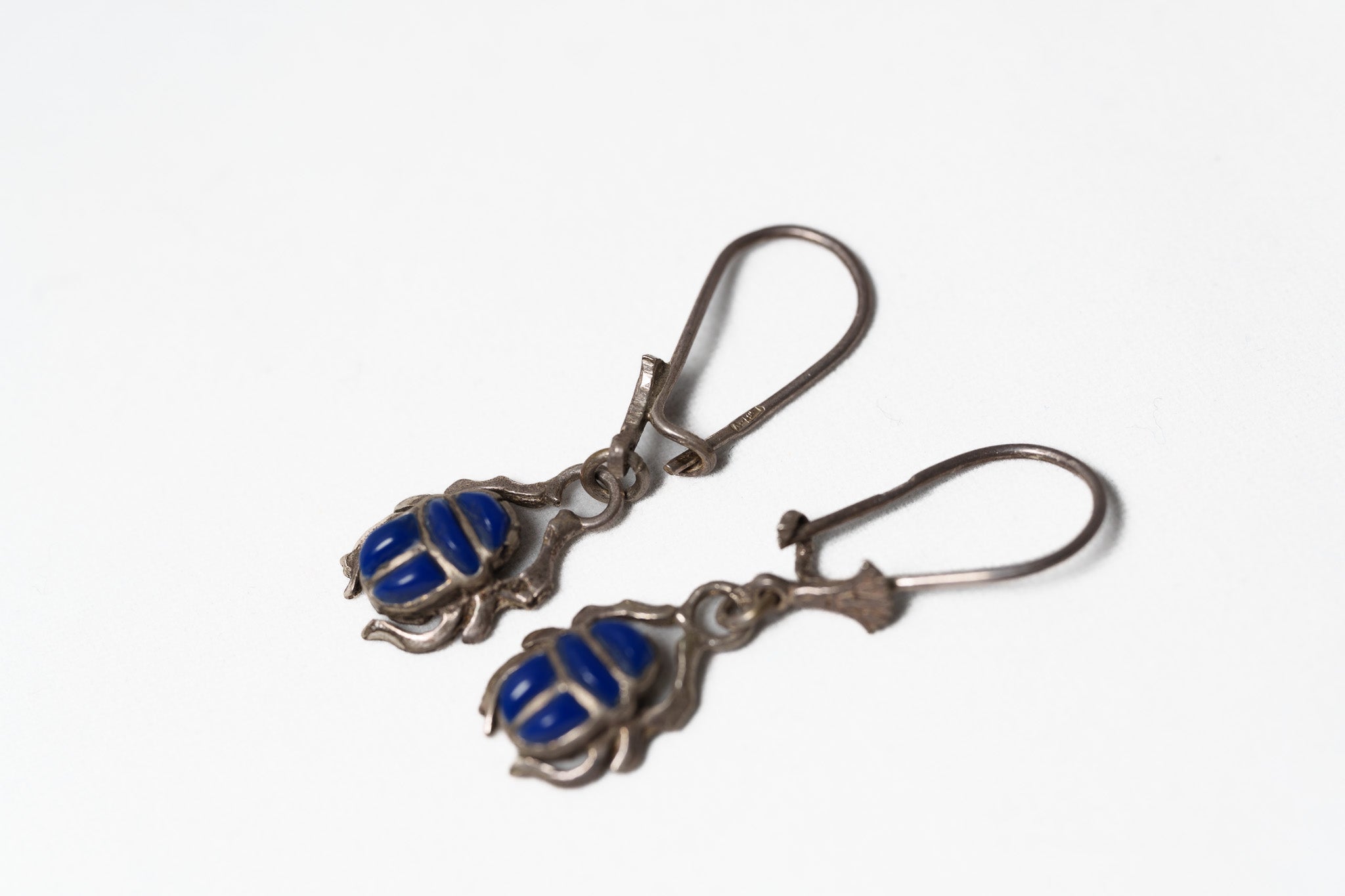 Handcrafted Scarab beetle Lapis Silver Earrings