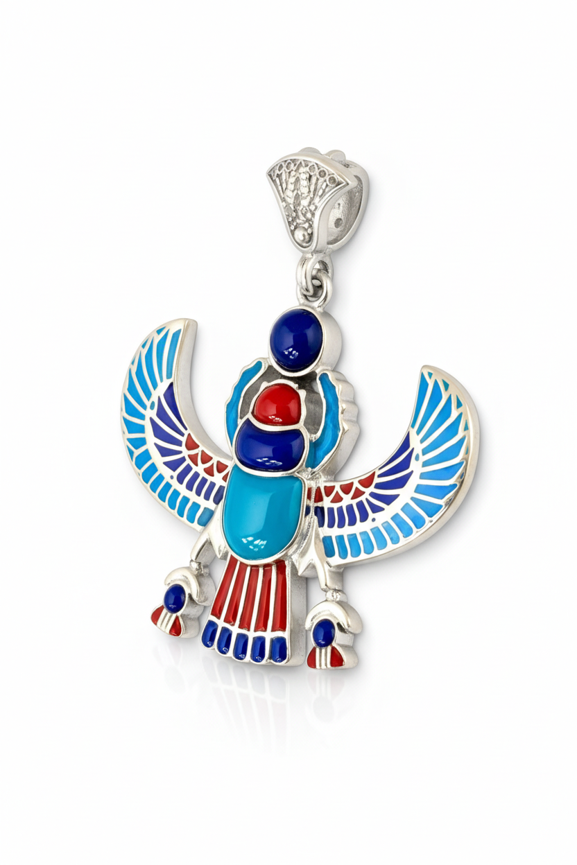 Egyptian Winged Scarab Pendant turquoise Inlay