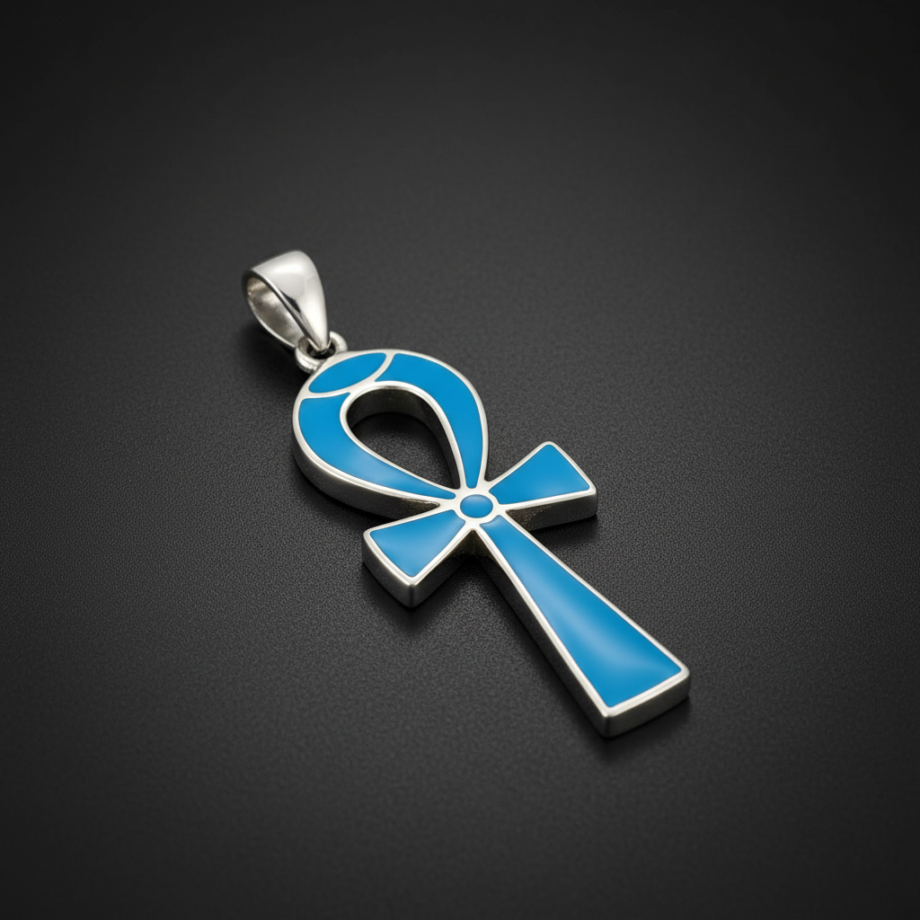 Turquoise Silver Ankh Pendant