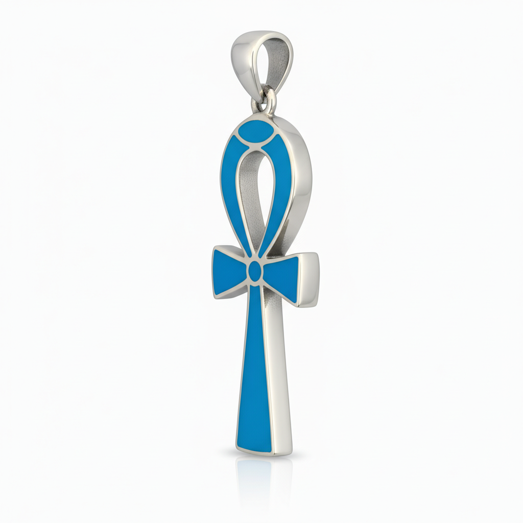 Turquoise Silver Ankh Pendant