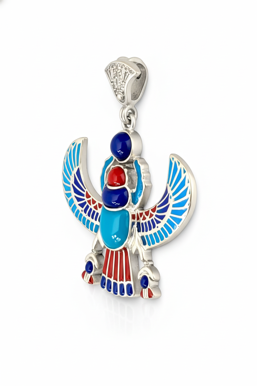 Egyptian Winged Scarab Pendant turquoise Inlay