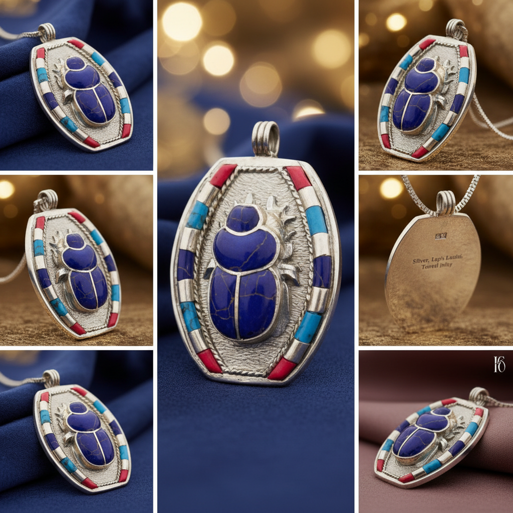 Lapis Scarab of Rebirth Pendant
