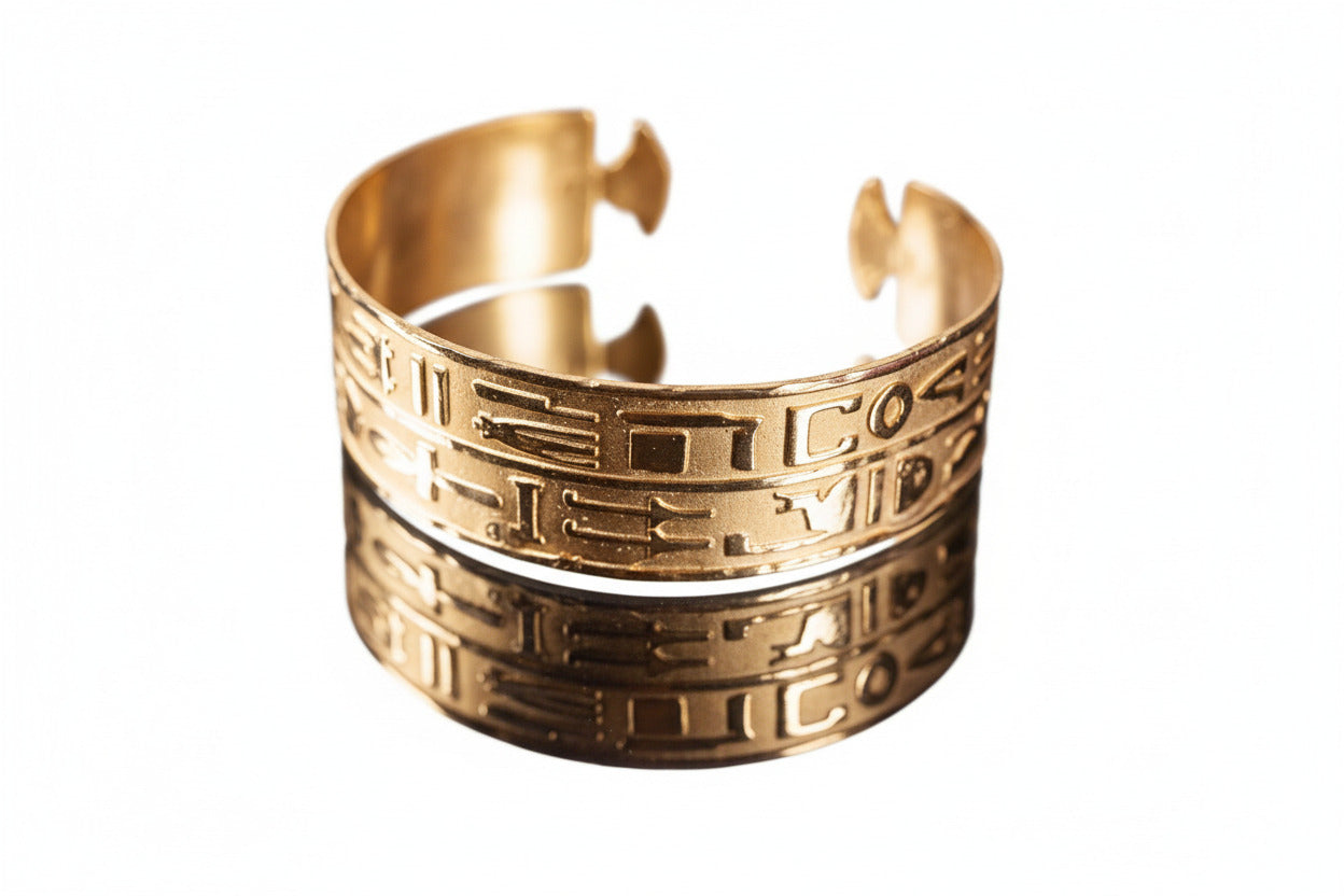 Gold Plated Egyptian Hiroglyphs Braclet